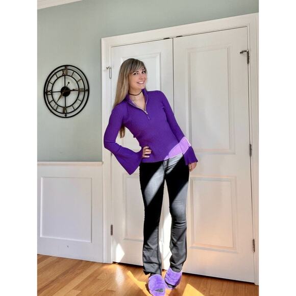 PROENZA SCHOULER Purple Knit Long Sleeve Quarter Zip Flared Sleeves Sweater XS - Picture 4 of 16